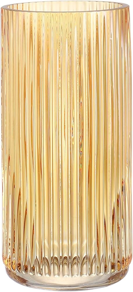 Ribbed Glass Vase, Flower Vases for Bouquet, Amber Glass Vases for Flowers, Modern Ribbed Vase fo... | Amazon (US)