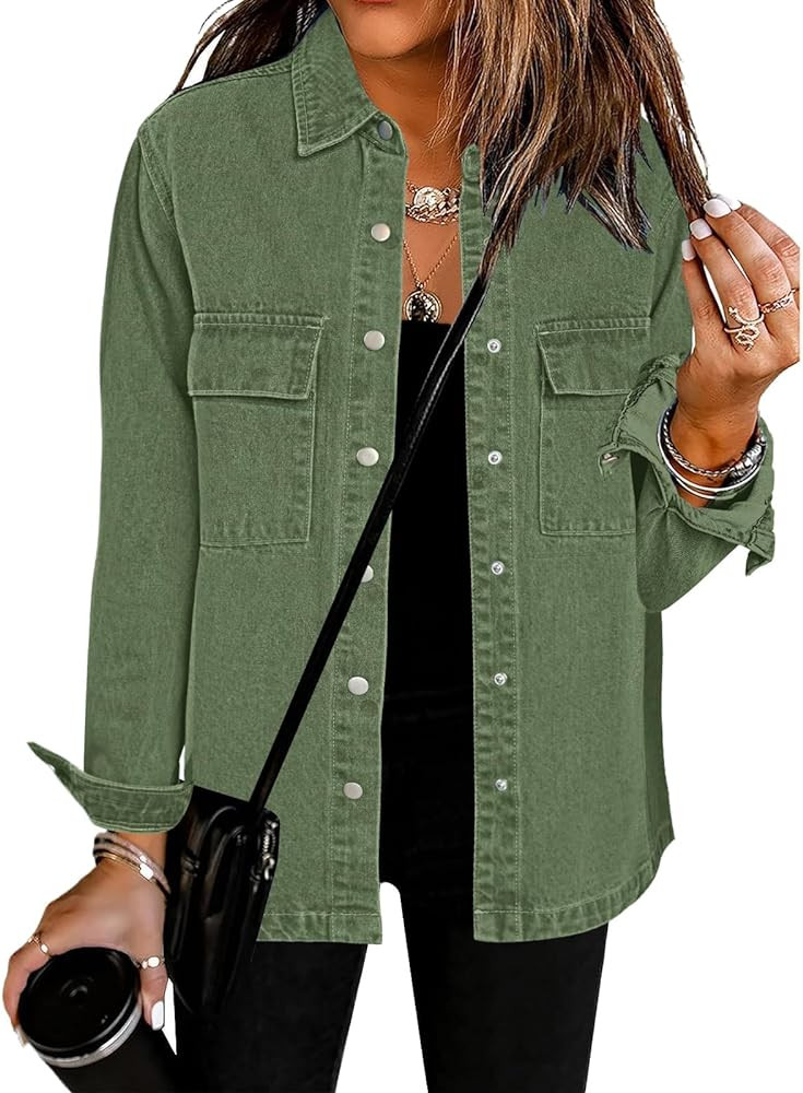 luvamia 2024 Jean Jackets for Women Fashion Oversized Button Down Denim Jacket Western Fall Shack... | Amazon (US)