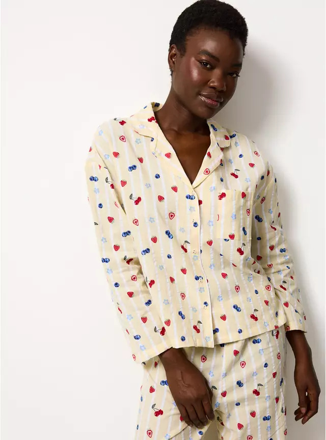 Yellow Striped Fruit Print Traditional Pyjamas 10 | Tu Clothing