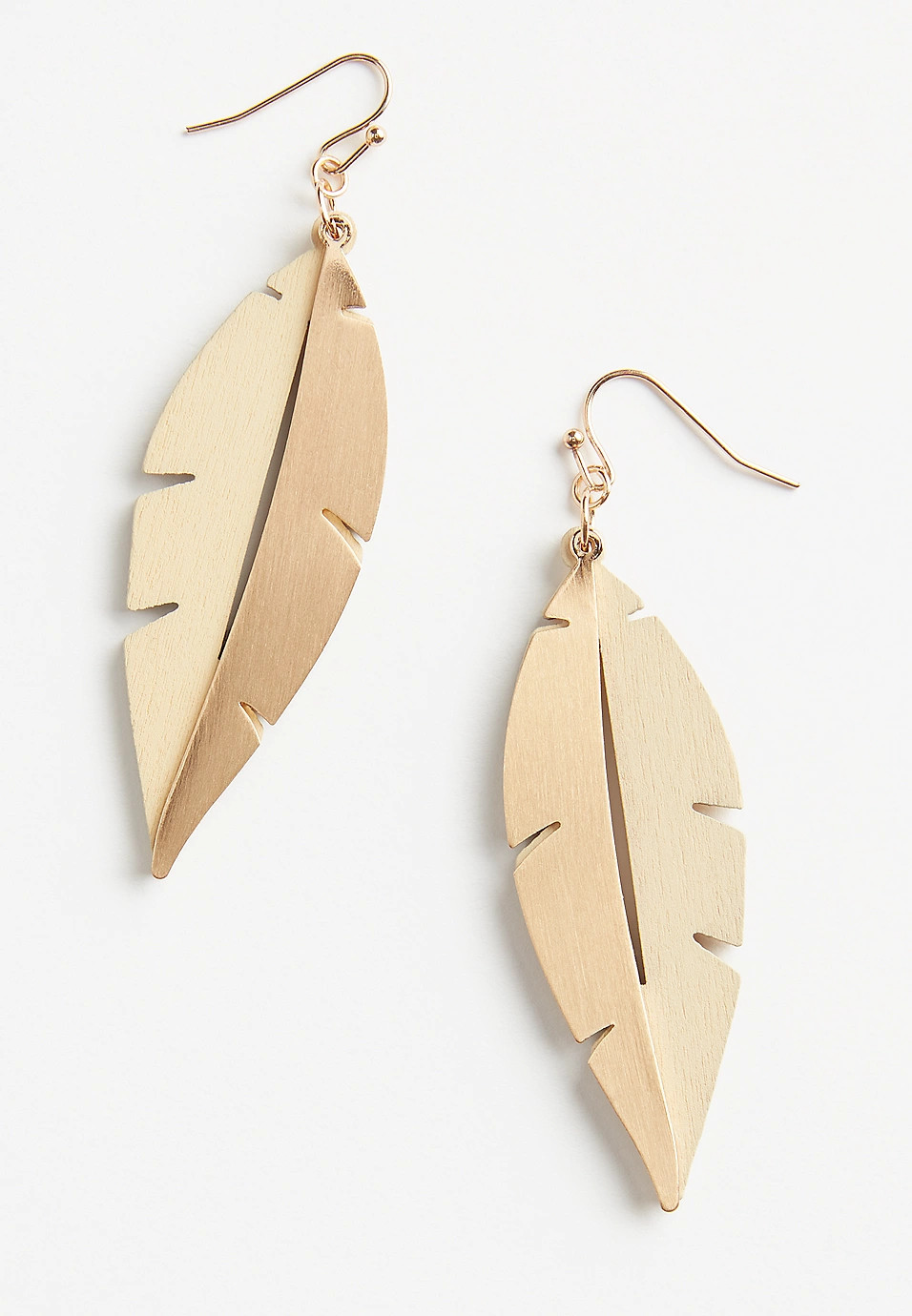 Two Toned Wooden Feather Drop Earrings | Maurices