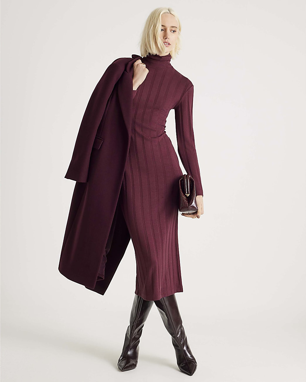 Red Cosy Wide Rib Midi Dress | River Island UK & IE