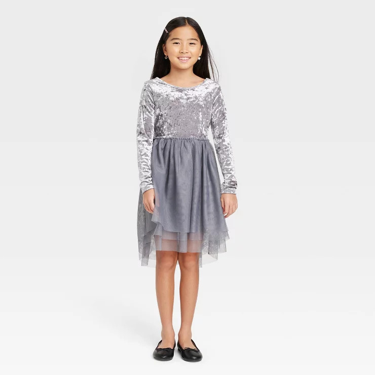 Girls' Long Sleeve Velvet Tulle Dress - Cat & Jack™ | Target