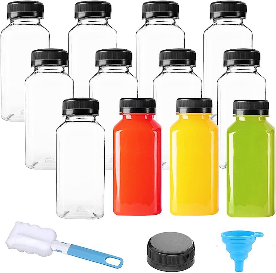 Plastic Bottles with Caps 12Pcs Juice Bottles Clear Reusable Containers Black Lid Plastic Smoothi... | Amazon (US)