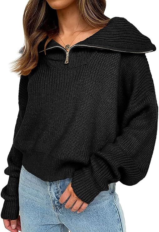 KIRUNDO Women's 2023 Fall Winter Long Sleeve Quarter Zip Pullover Casual V Neck Ribbed Knit Sweat... | Amazon (US)