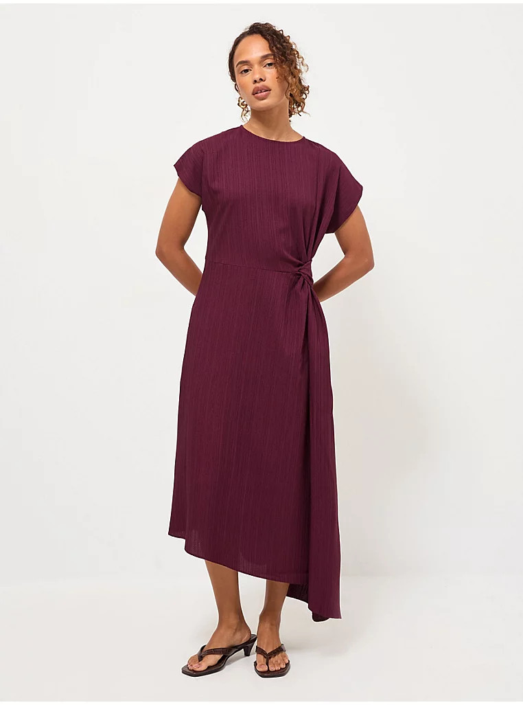 Burgundy Textured Twist Side Midi Dress | George