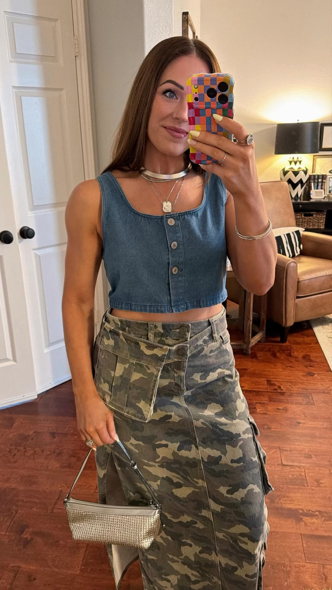 Date night outfit inspo country concert outfit camo skirt Amazon top free people necklace H&M bag styling silver

#LTKOver40 #LTKootd #LTKfitnessgoals