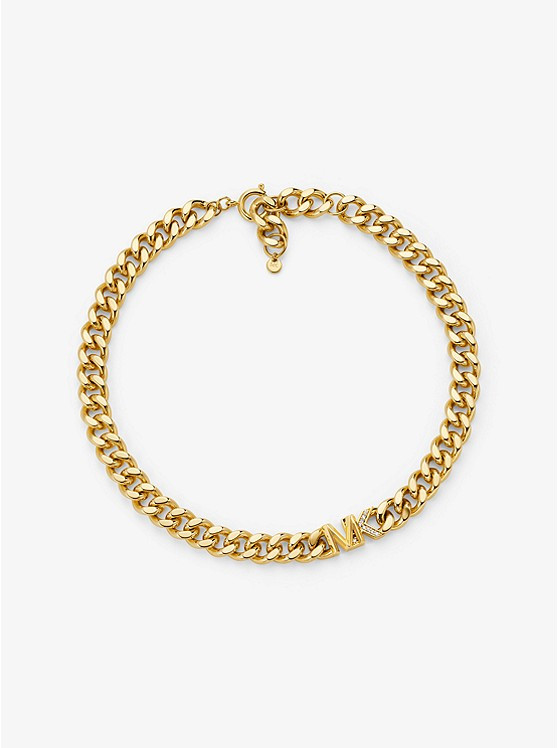 14K Gold-Plated Brass Pavé Logo Curb Link Necklace | Michael Kors US