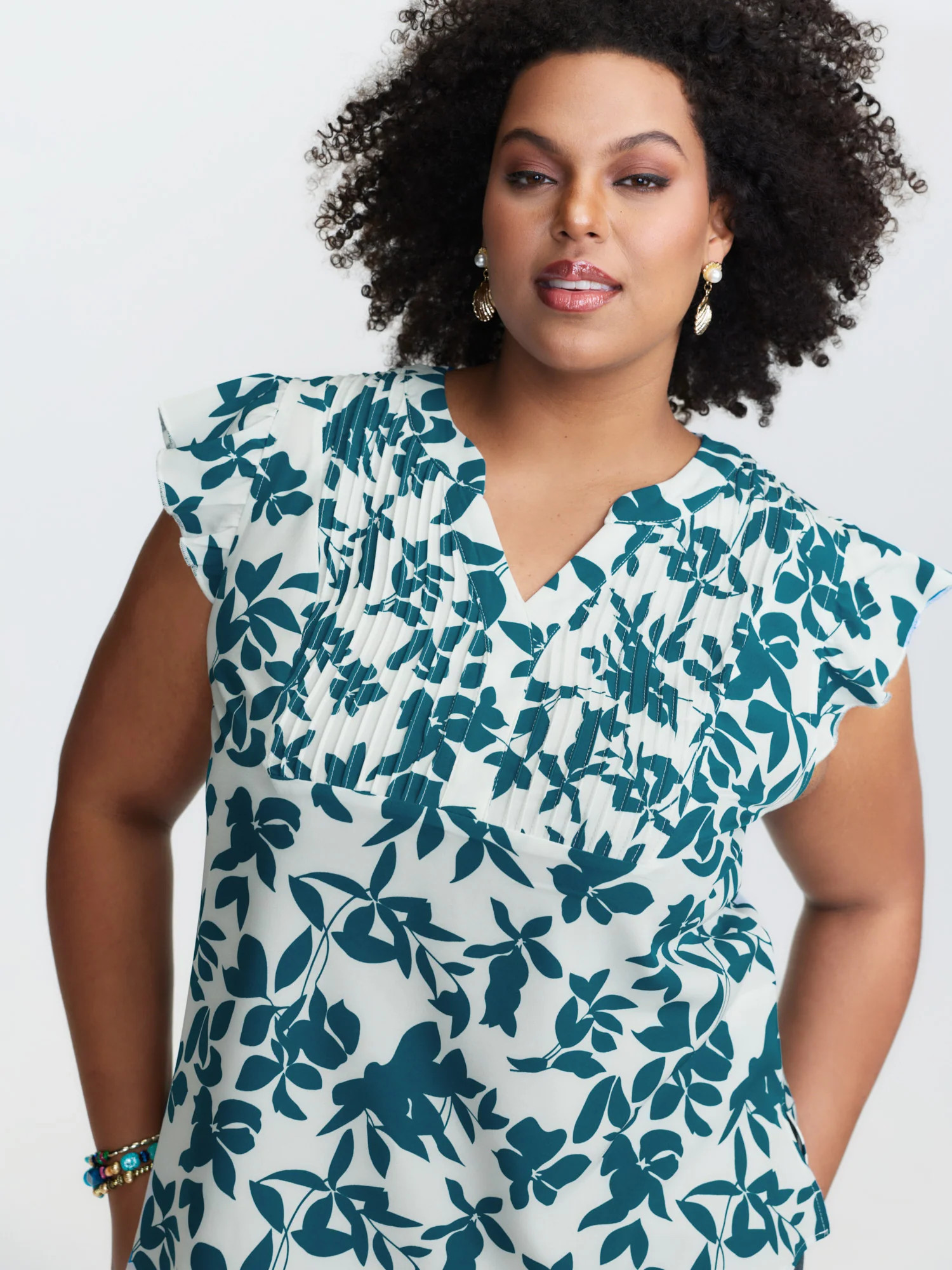 Silhouette Floral Print Notched Collar Pleated Blouse | Bloomchic