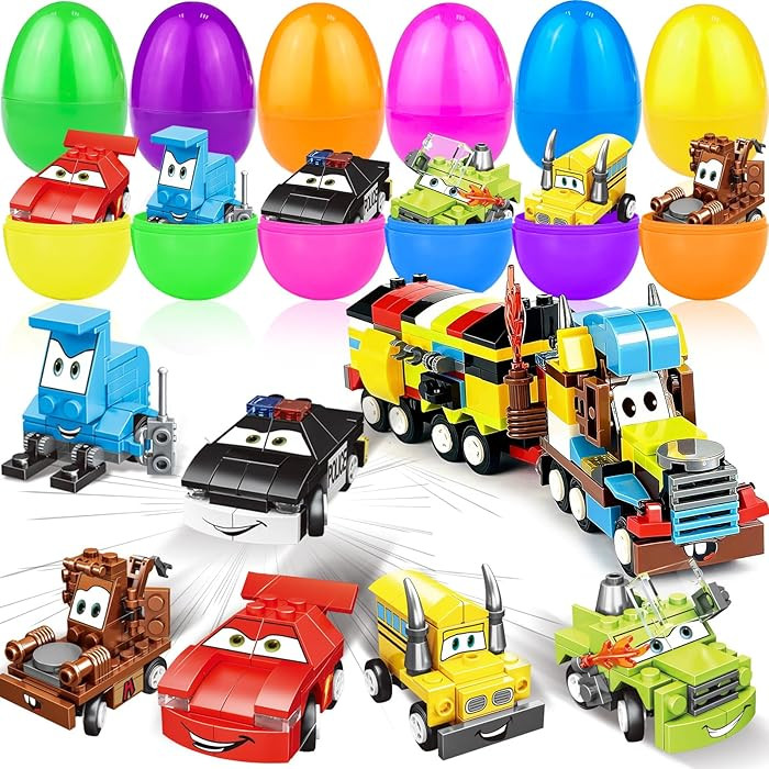 12 Pack 3" Large Filled Easter Eggs with Stem Toy Cars Kids Easter Basket Essential Plastic Surpr... | Amazon (US)