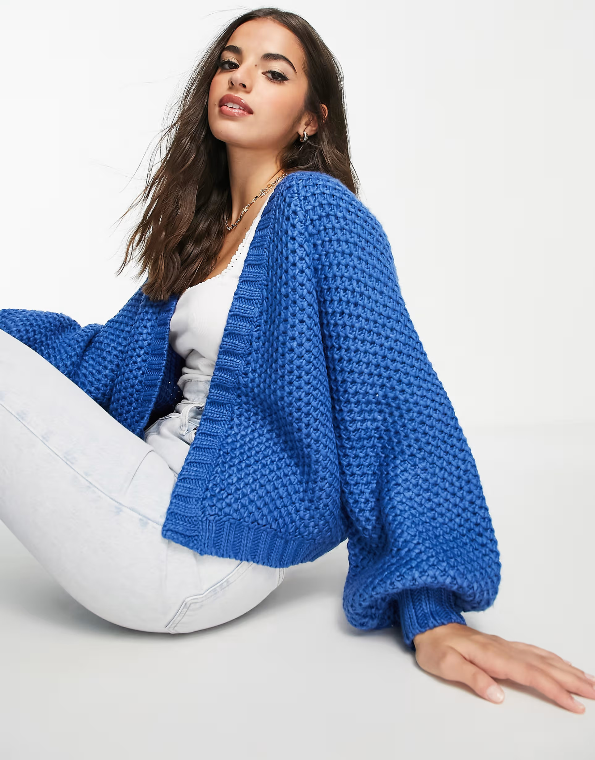 ASOS DESIGN chunky cardigan in waffle stitch in blue - part of a set | ASOS (Global)