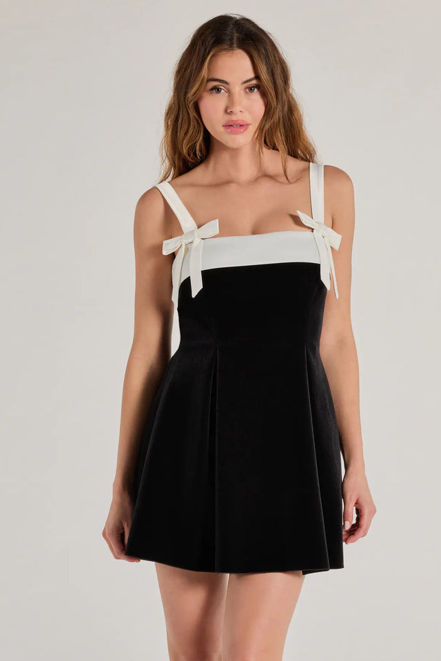 Marilyn Bow Strap Velvet Skater Dress | Windsor Stores