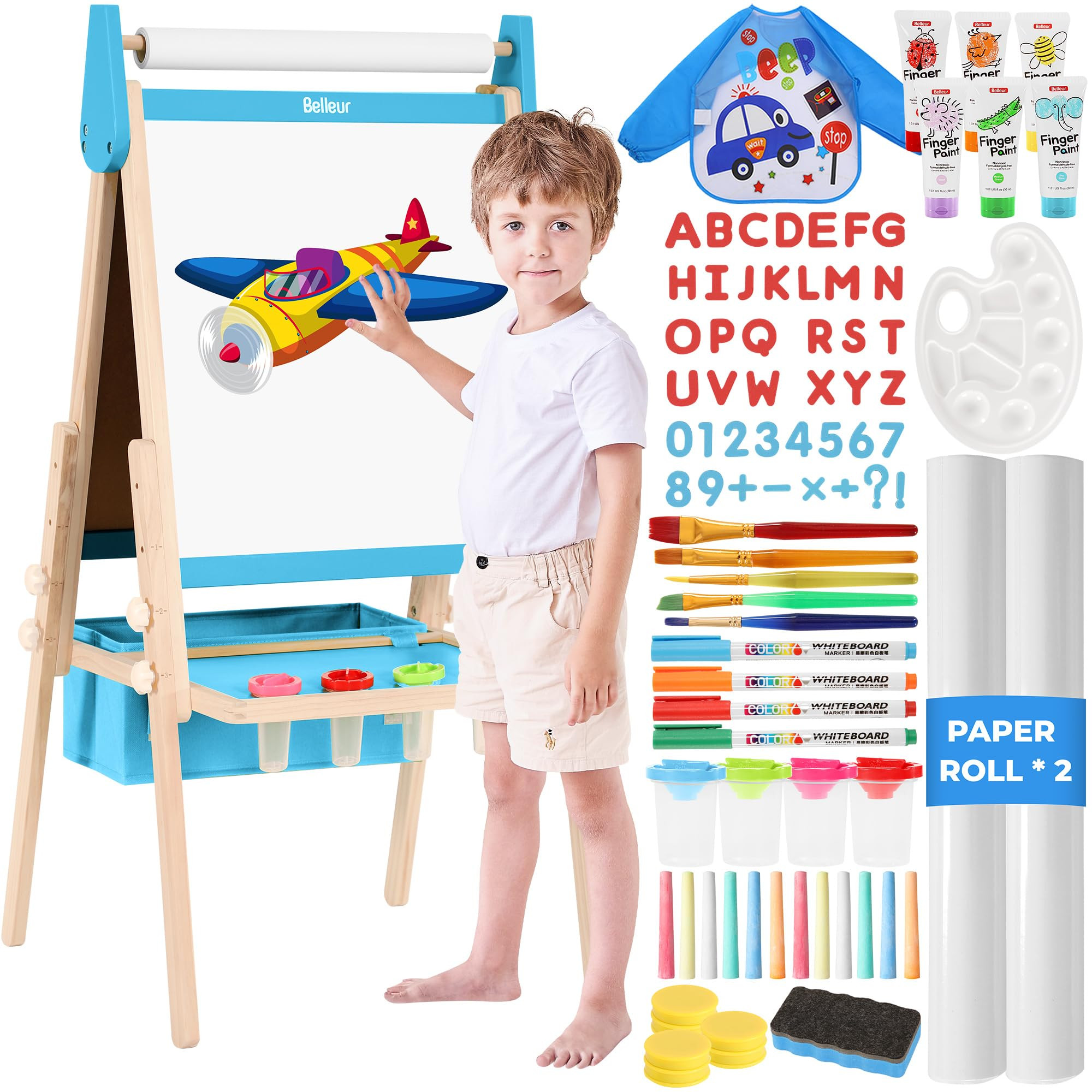 All-in-One Art Easel for Kids, Adjustable Double Sided Wooden Easel for Toddlers with Magnetic Wh... | Amazon (US)