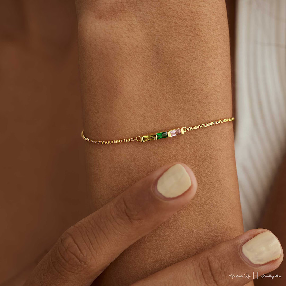 Birthstone Bracelet, Baguette Birthstone Bracelet, Graduation Gift, Birthday Gift, Grandma Gift f... | Etsy (US)