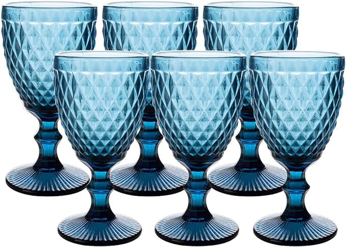 Nilor Colored Glass Goblet Vintage with Set of 6 Diamond Design Pressed Pattern, Party Glasses, D... | Amazon (US)