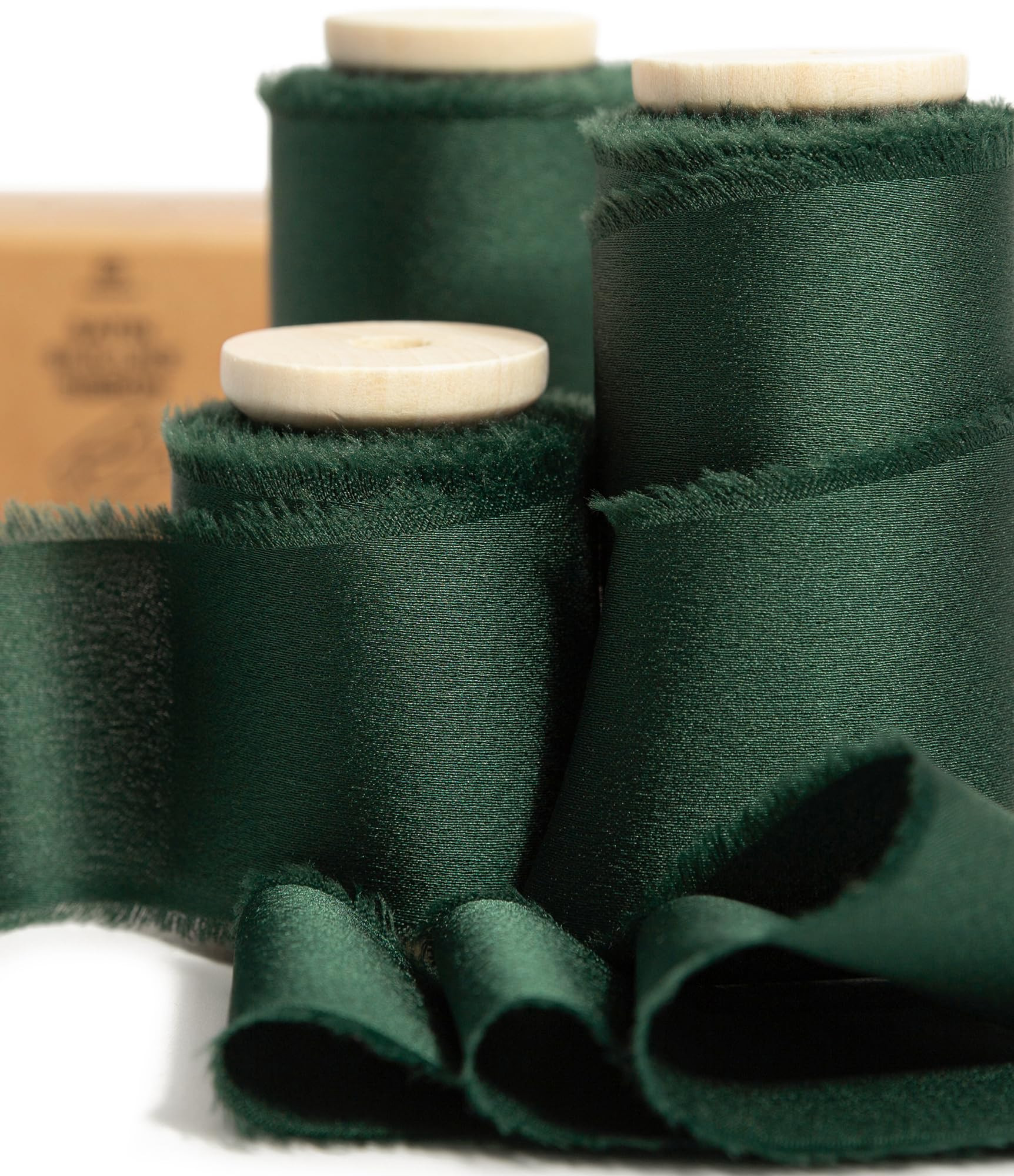 Vitalizart Green Silk Satin Ribbon 1-1/2 Inch x 15 Yard Wooden Spool Handmade Frayed Ribbons for ... | Amazon (US)