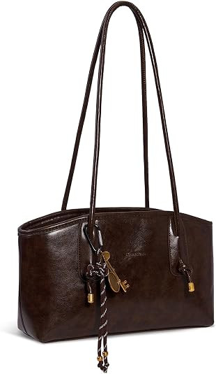 Solid Color Shoulder Bag Retro Handbag Purse for Women Fall Bags Chocolate Brown Purse with Zippe... | Amazon (US)