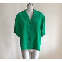 Bright Green Silk Blouse - 1980S | Etsy (US)