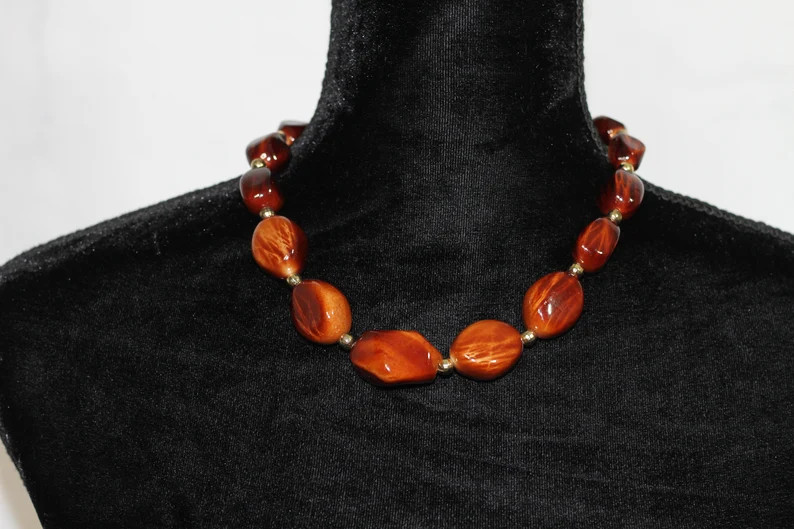 Gold Brown Beaded Chunky Necklace - Etsy | Etsy (US)