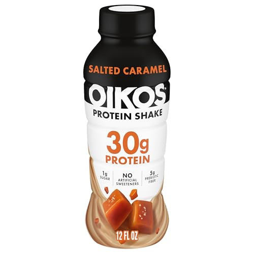 Oikos Protein Shake, Salted Caramel, 30g High Protein Drinks, Shelf Stable, Ready to Drink, 5g Prebiotic Fiber, 12 fl oz Bottle | Amazon (US)