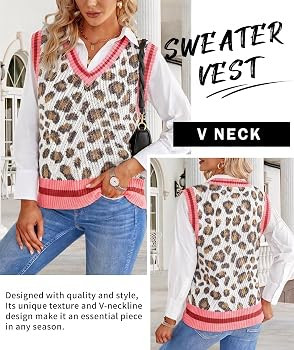 MARZXIN Women Sleeveless Sweater Vest V Neck Knitted Colorful Pullover Tops | Amazon (US)