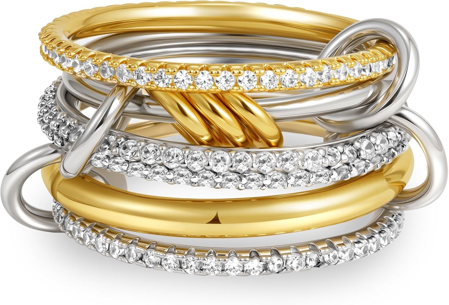 Gold Stackable Rings for Women, 18K Gold Plated Cubic Zirconia Rings Spinelli Silver Gold Multi R... | Amazon (US)