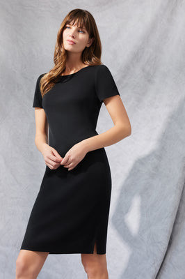 Short Sleeve Knit Dress, Black | Ming Wang