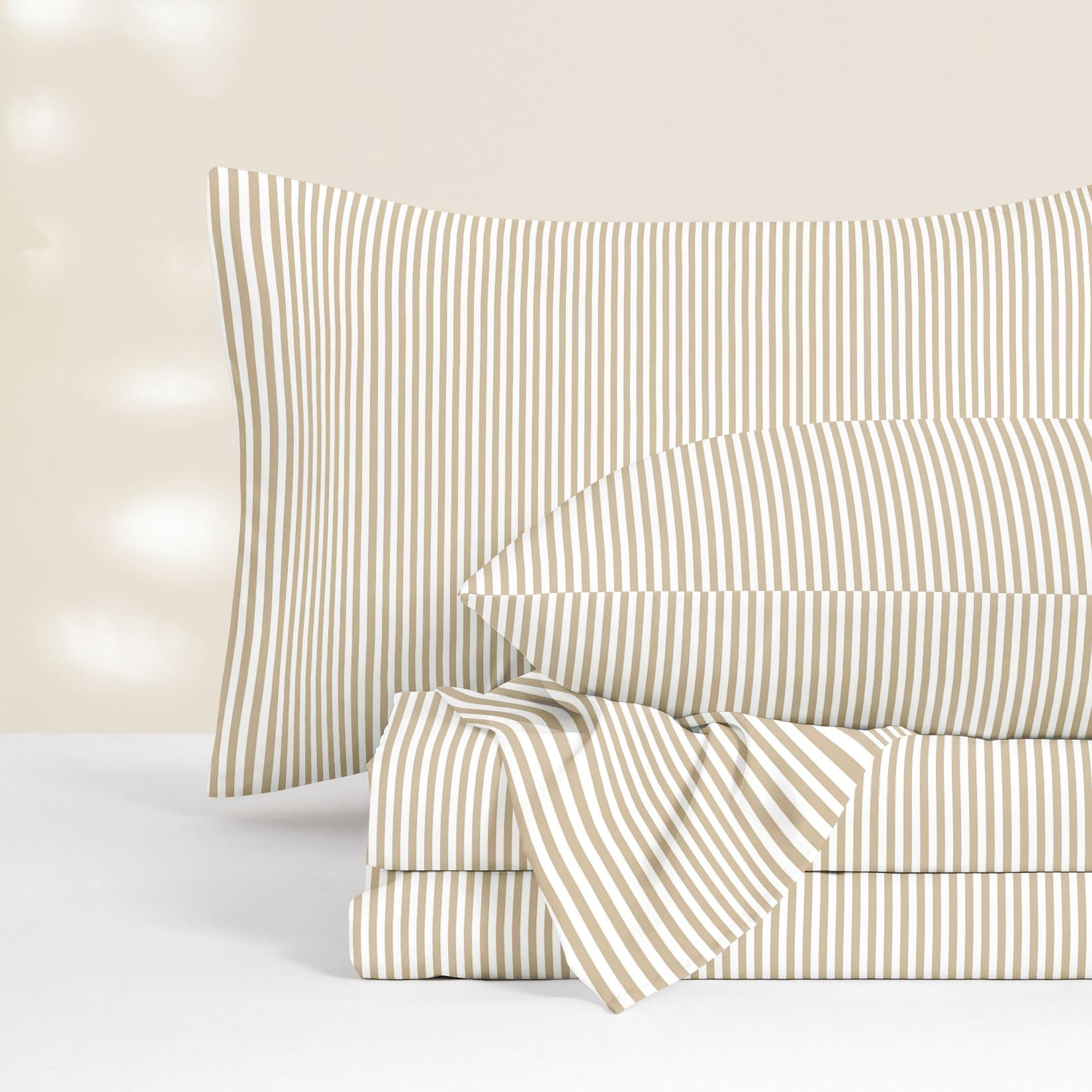 Wake In Cloud - Striped Bed Sheets, 4-Piece Sheet Set, Ticking Vertical Pin Stripe Modern Farmhou... | Amazon (US)