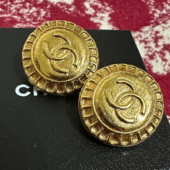 Chanel Gold-Tone Interlocking CC Button Earrings | Poshmark