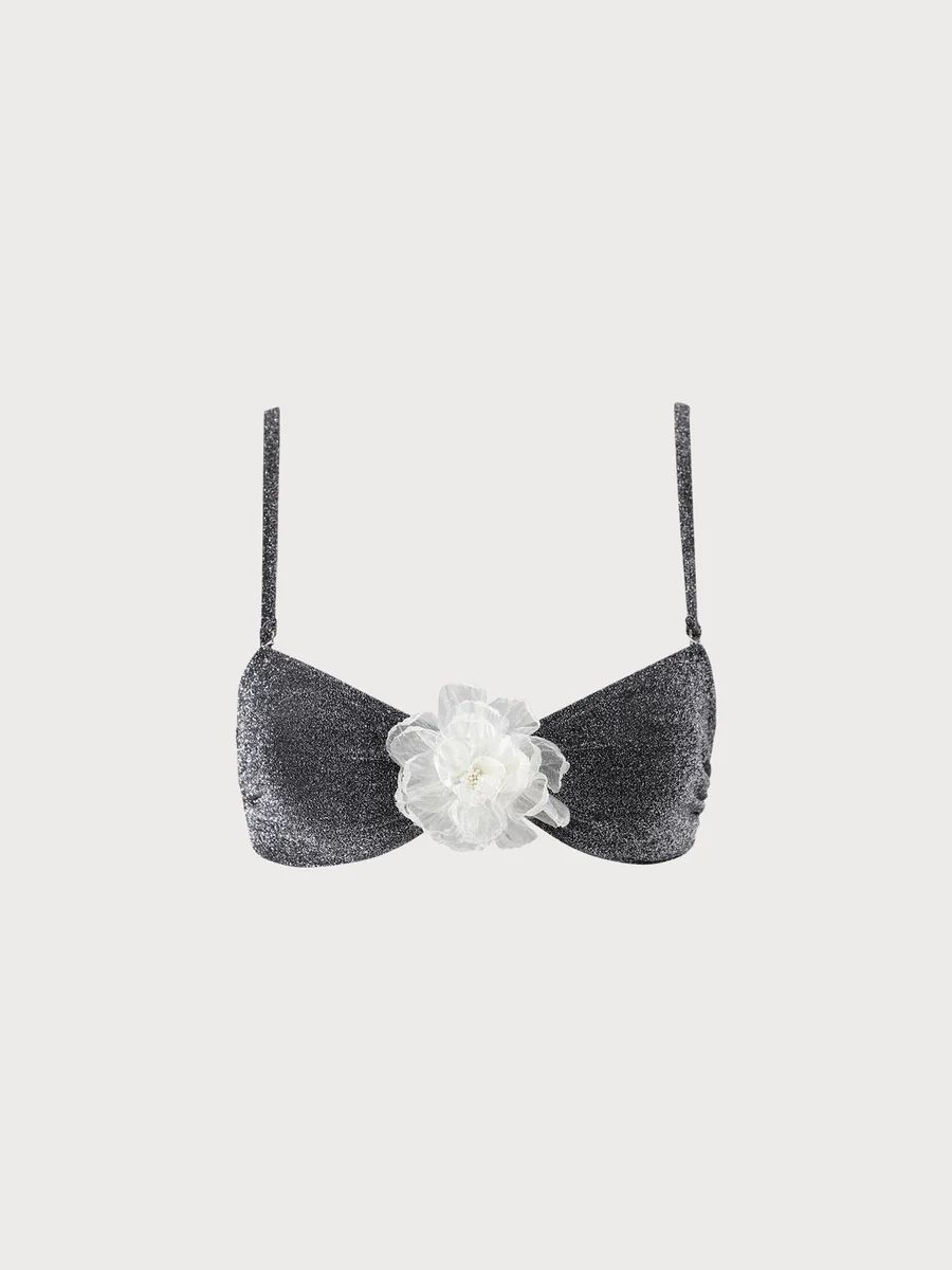 3D Flower Lurex Bikini Top & Reviews - Black - Sustainable Bikinis | BERLOOK | BERLOOK