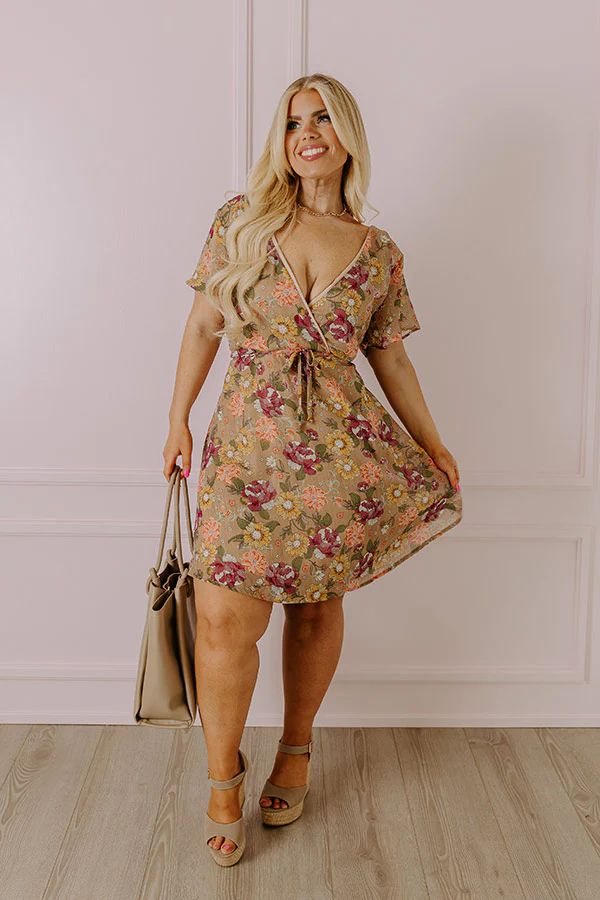 Sweet Like Honey Floral Mini Dress In Taupe Curves • Impressions Online Boutique | Impressions Online Boutique