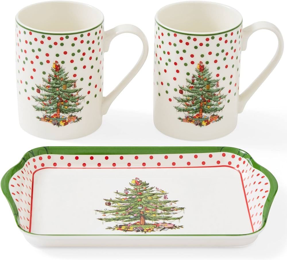 Spode Pimpernel Christmas Tree Mug and Tray Set | 3-Piece Mug and Tray Gift Set | 10 Oz Coffee Mu... | Amazon (US)