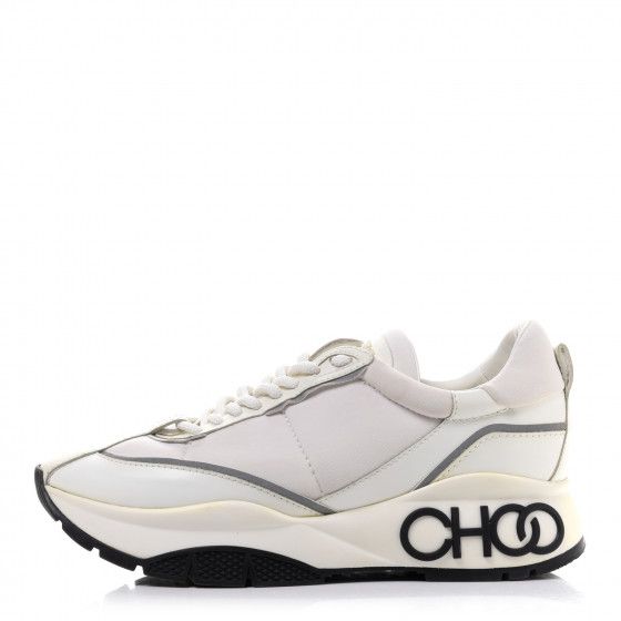 JIMMY CHOO Calfskin Neoprene Raine Sneakers 39.5 White | Fashionphile