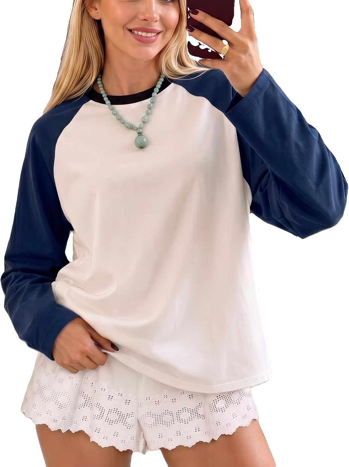 Women Long Sleeve Raglan Shirts Pollover Oversized Baseball Tops | Amazon (US)
