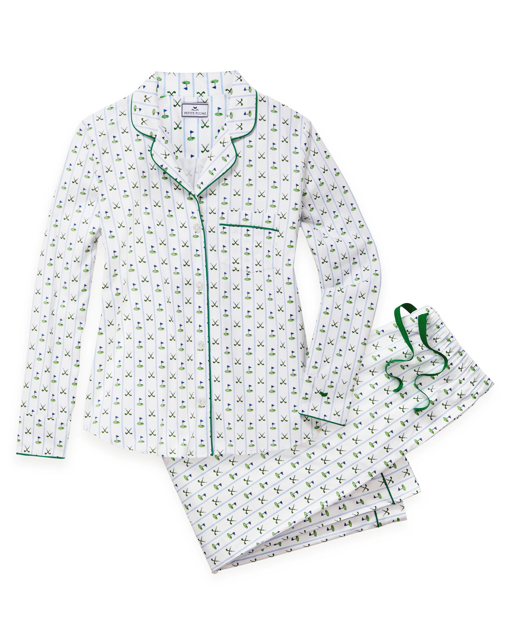 Women's Twill Pajama Set in Fairway Stripe | Petite Plume