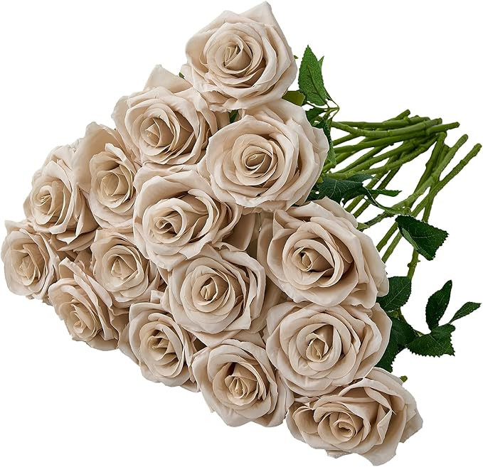 Carlita‘s Blooms 15pcs Fake Roses Artificial Silk Flowers Nude Faux Rose Flower Long Stems Bouq... | Amazon (US)