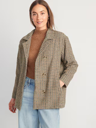 Soft-Brushed Houndstooth Plaid Button-Front Car Coat for Women | Old Navy (US)