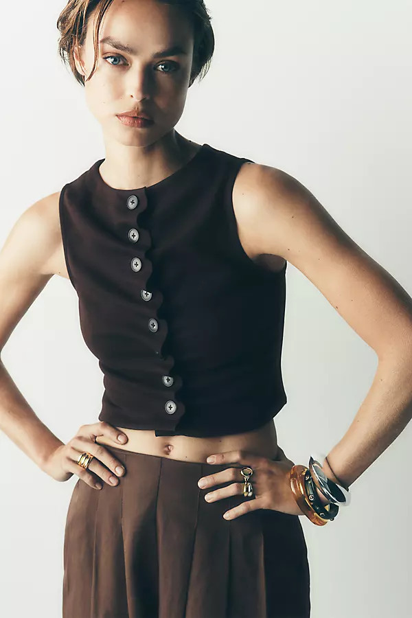 Ruched Sleeveless Buttondown Top | Anthropologie (US)