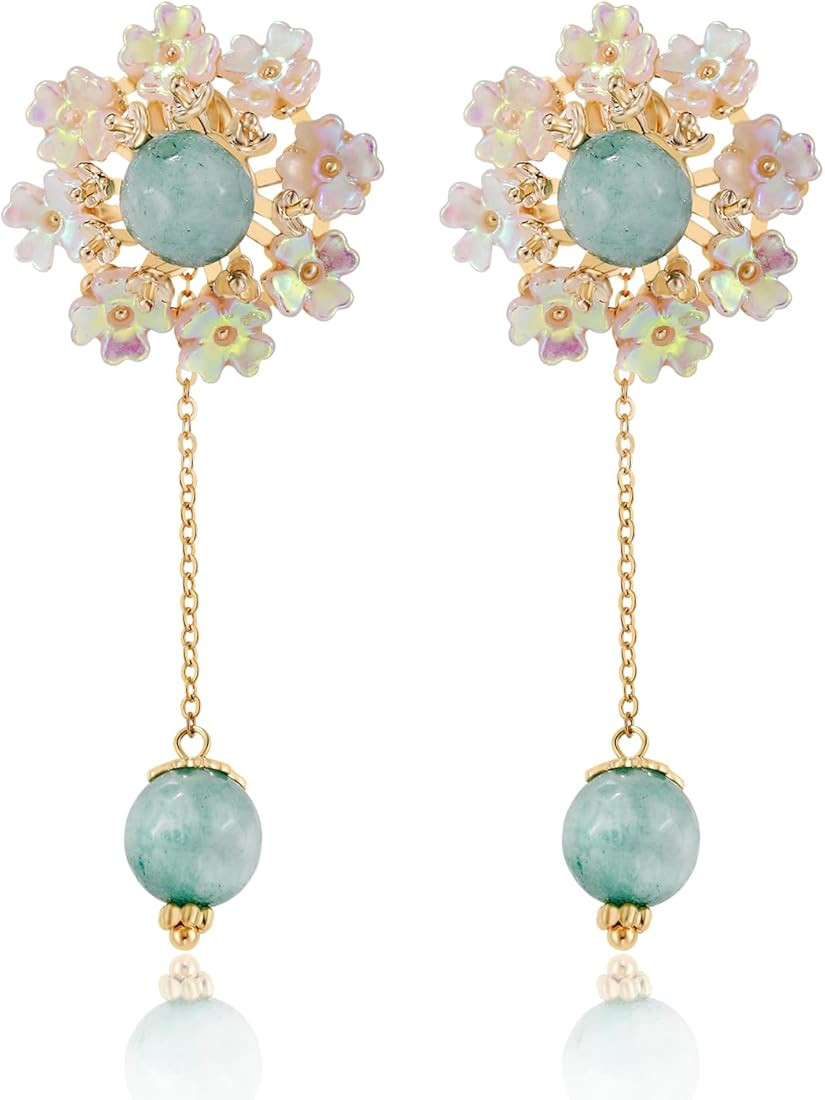 UTTMO Handmade Turquoise Shell Front Back Flower Dangling Earrings For Women,Bohemian Gold Chain ... | Amazon (US)