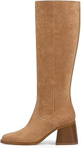 Women's Knee High Boots with Zipper Square Toe Chunky Heeled Tall Boots | Amazon (US)