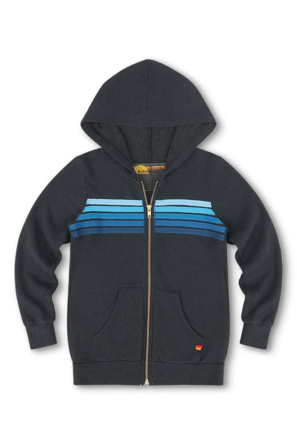 KID'S 5 STRIPE HOODIE - CHARCOAL // BLUE | Aviator Nation