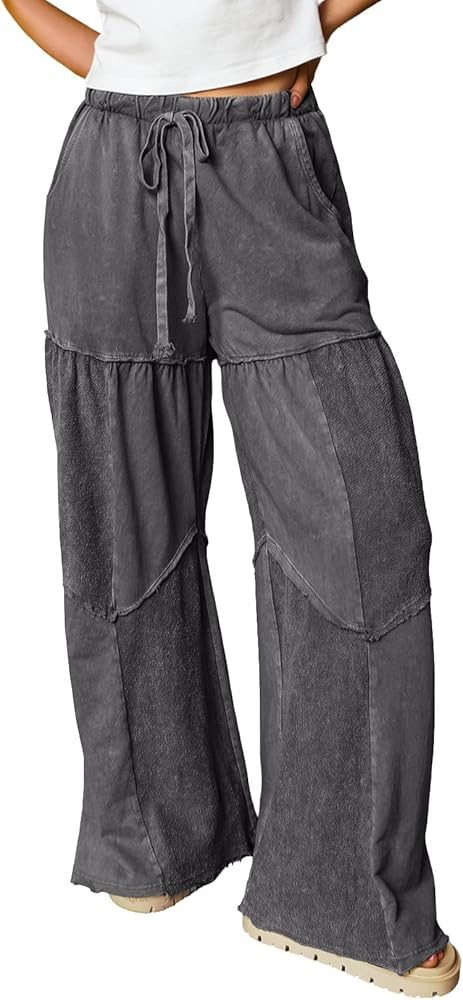 SHEWIN Women Washed‑Out Effect Fabric Pants Stretchy Wide Leg Trousers 2026 | Amazon (US)