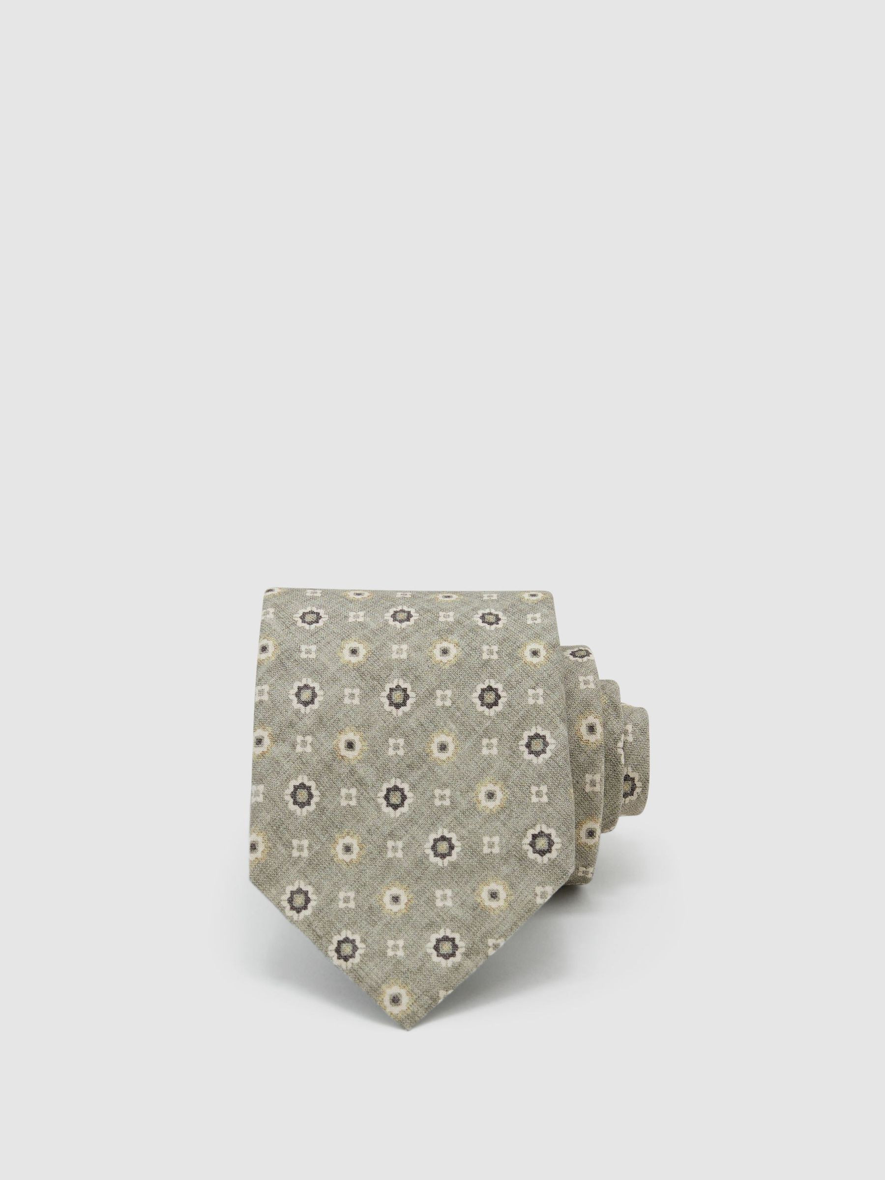 Reiss Silk Floral Medallion-Print Silk Tie in Soft Sage - REISS | Reiss UK