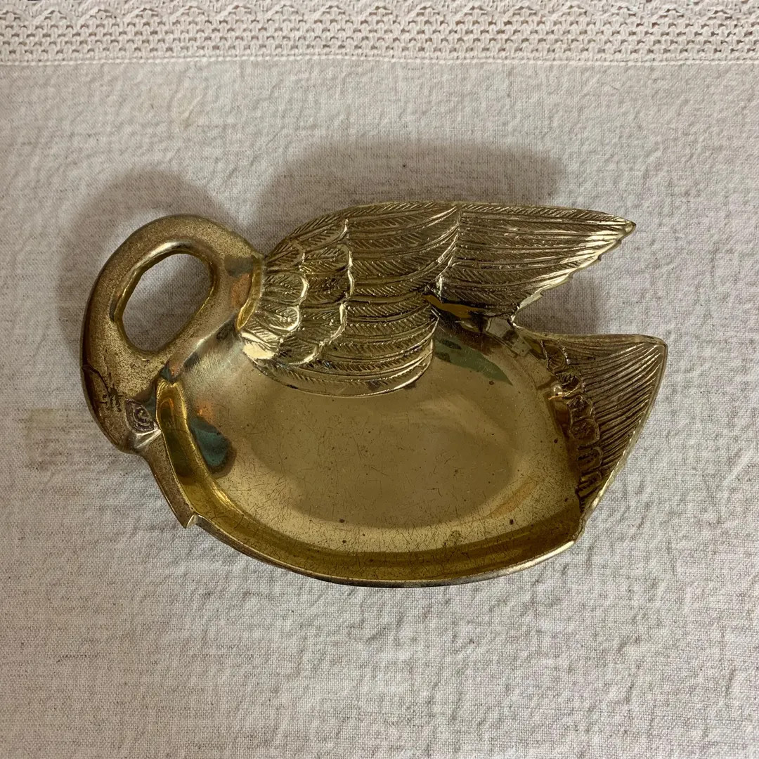 Vintage Art Deco Brass Swan Dish Swan Trinket Dish Gold Swan Figurine Ring Dish - Etsy | Etsy (US)