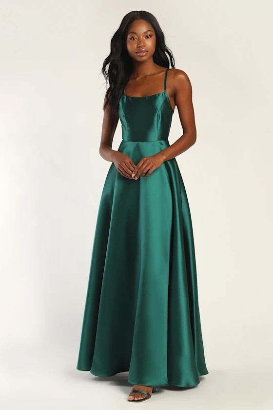 Fete Fantasy Emerald Green Taffeta Backless A-Line Maxi Dress | Lulus (US)