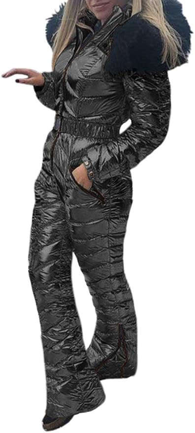 Women Winter Onesies Ski Suit Fur Collar coat Ski Jumpsuit Snowsuit | Amazon (US)