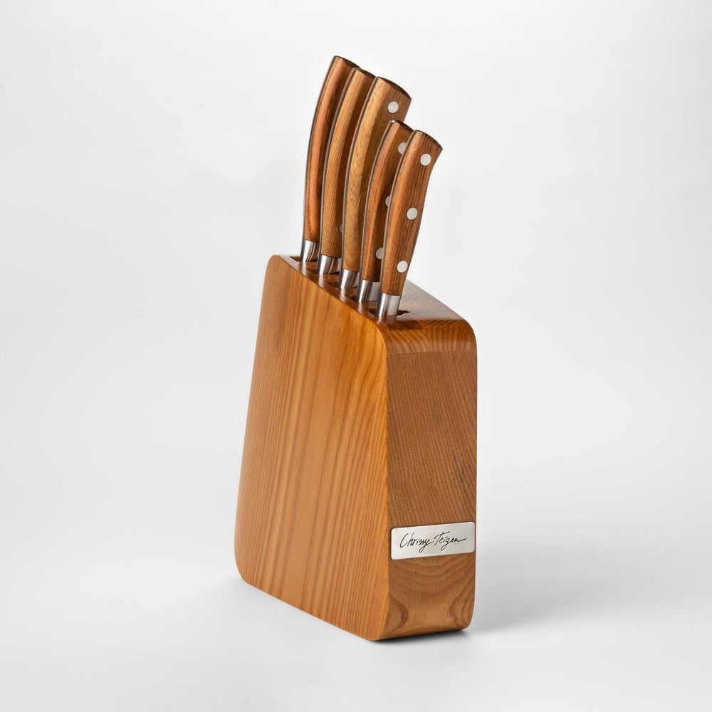 Cravings by Chrissy Teigen 6pc Stainless Steel Block Cutlery Set with Wood Handle, Brown | Target