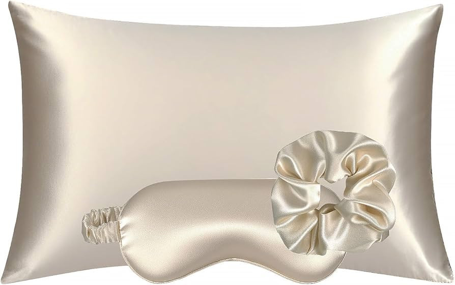Vegan Silk Sleep Set, Vegan Silk Pillowcase with Large Scrunchie and Eye Mask for Hair and Skin, ... | Amazon (US)