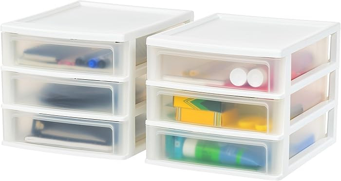 IRIS USA Plastic Stacking Desk Top 3-Drawer Storage Organizer, 2-Pack, for Makeup Vanity Nail Pol... | Amazon (US)
