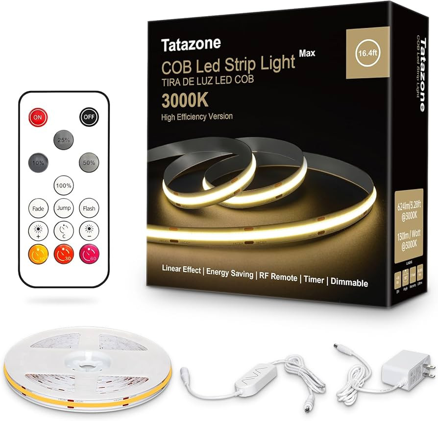 White COB Led Strip Lights Max with RF Remote, 16.4ft 3000K Dimmable Ultra Bright Warm White COB ... | Amazon (US)