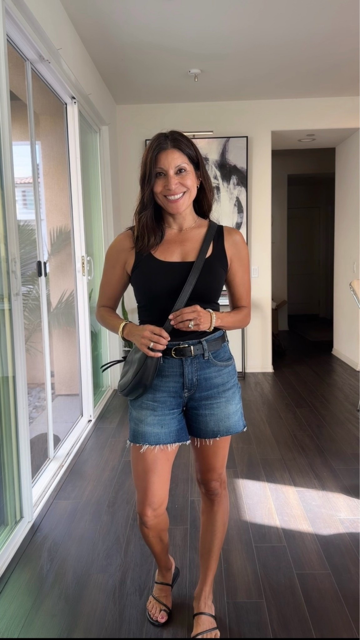 Old Navy denim
Shirt outfit with hug double layer tank 
It’s a slim fit with stretch 

Top size small 
Shorts size 0
Sandals 7 1/2

#LTKSeasonal #LTKOver40 #LTKPetite